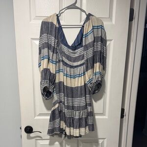 Free People Striped Dress in Blue and Cream